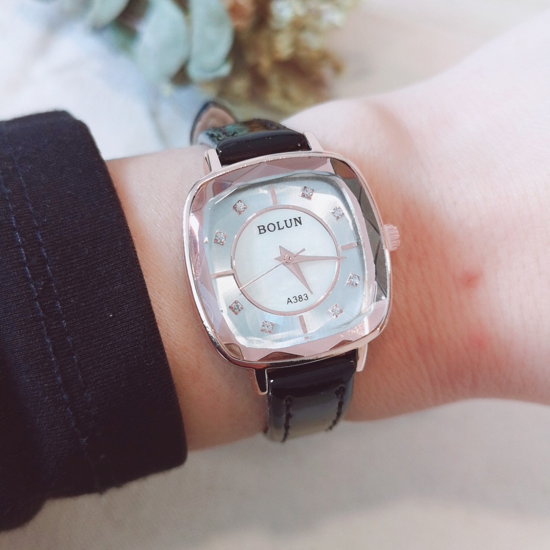 博伦bolun方形环钻条钉皮带手表小众休闲韩版女式腕表一件代发