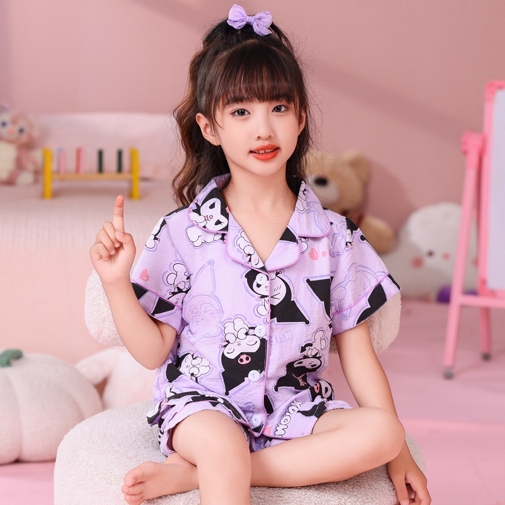 女童睡衣夏季短袖薄款儿童卡通云朵棉中大童小女孩家居服套装外穿