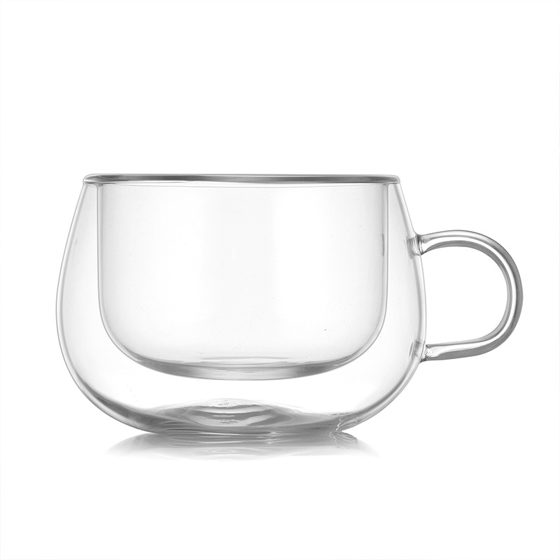 Cross-Border Export Double Layer Glass Cup Household Heat-Resistant Water Cup Borosilicate Glass Cup with Handle Coffee Cup Tea Cup