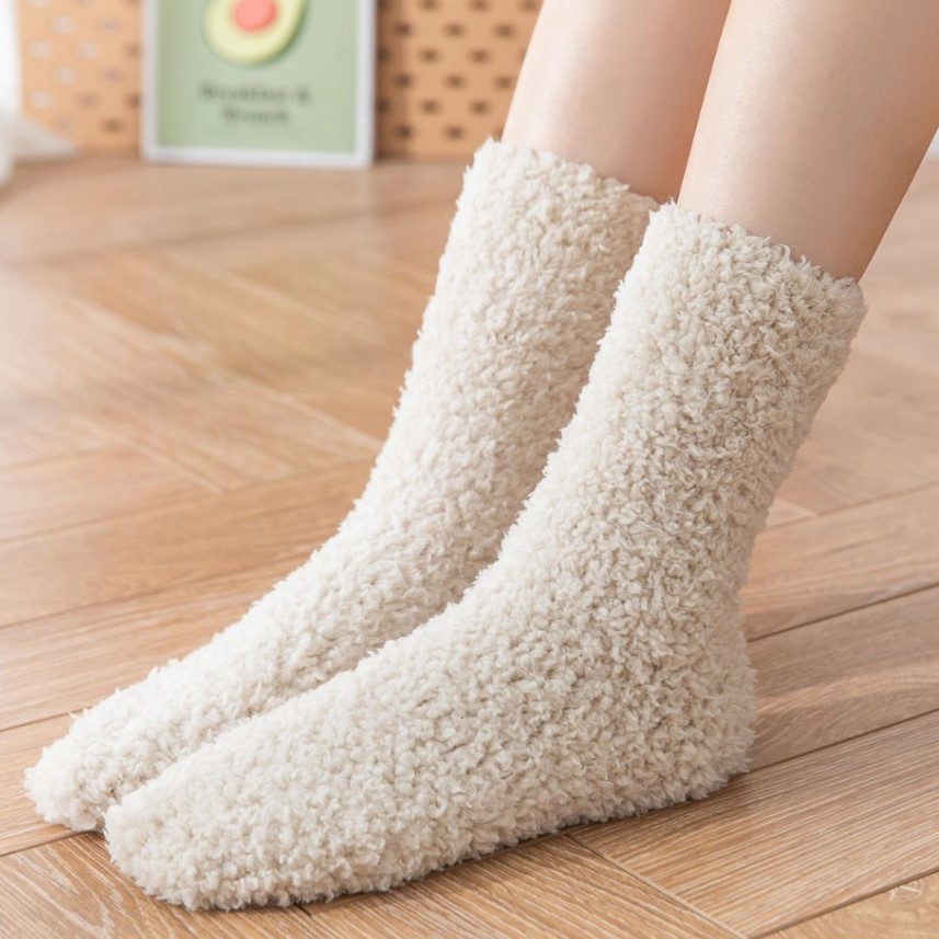 Winter Velvet Thickening Socks Children Fluffy Socks Solid Color Mid-Calf Length Socks Warm Sleeping Socks Room Socks Coral Fleece Socks