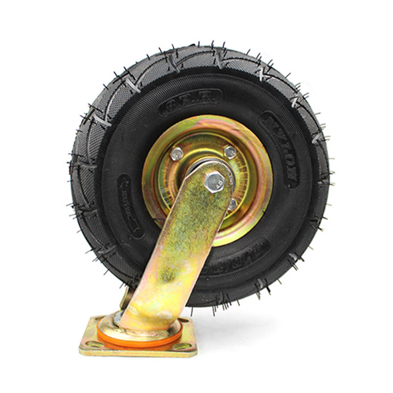 重型-10寸平板万向充气轮(镀锌)橡胶静音轮万向轮工业脚轮