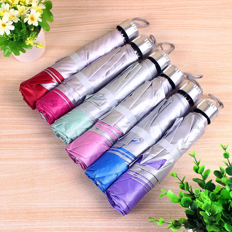 家用三折银胶伞 短柄折叠遮阳伞 纯色晴雨两用防晒防紫外线太阳伞