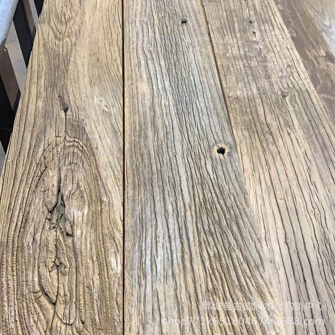 0成交1029平方米老榆木板材复古风化纹理拼接木板仿古装饰门板吧台面