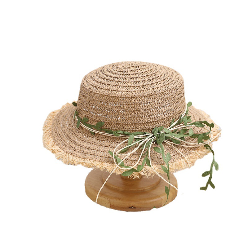 2023 New Straw Hat Female Rattan Bow Sun Hat Summer Hat Sun-Shade Beach Hat Outdoor Sun Protection Parent-Child Hat