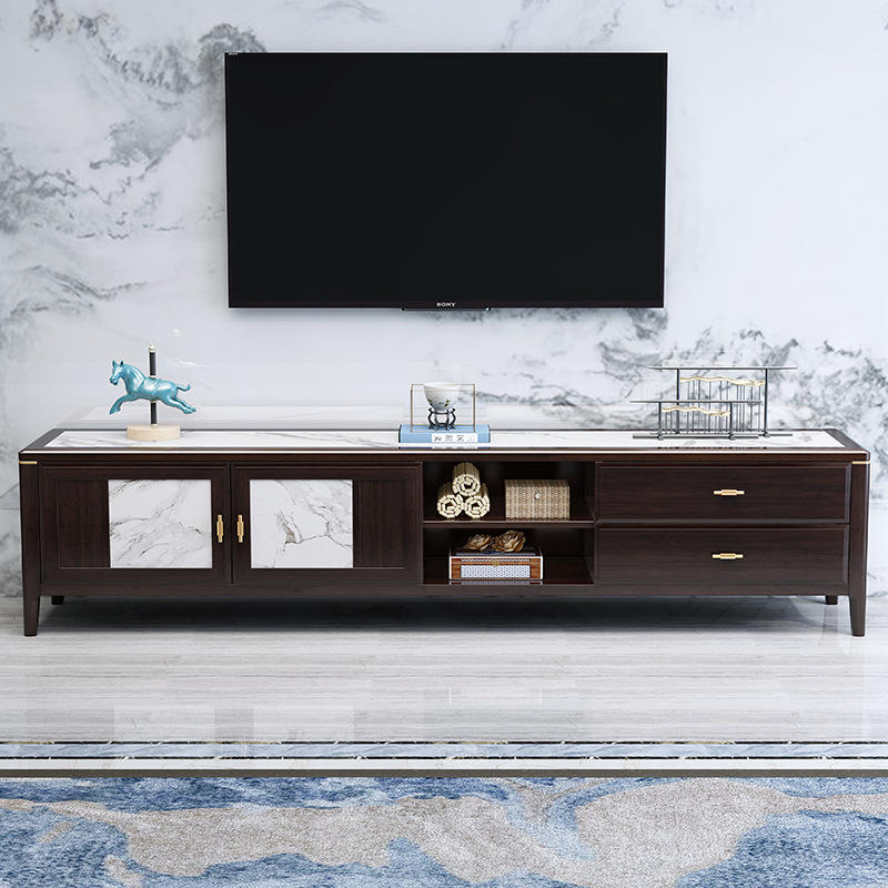 新中式岩板电视柜茶几组合现代小户型客厅家用胡桃木墙柜地柜xk15