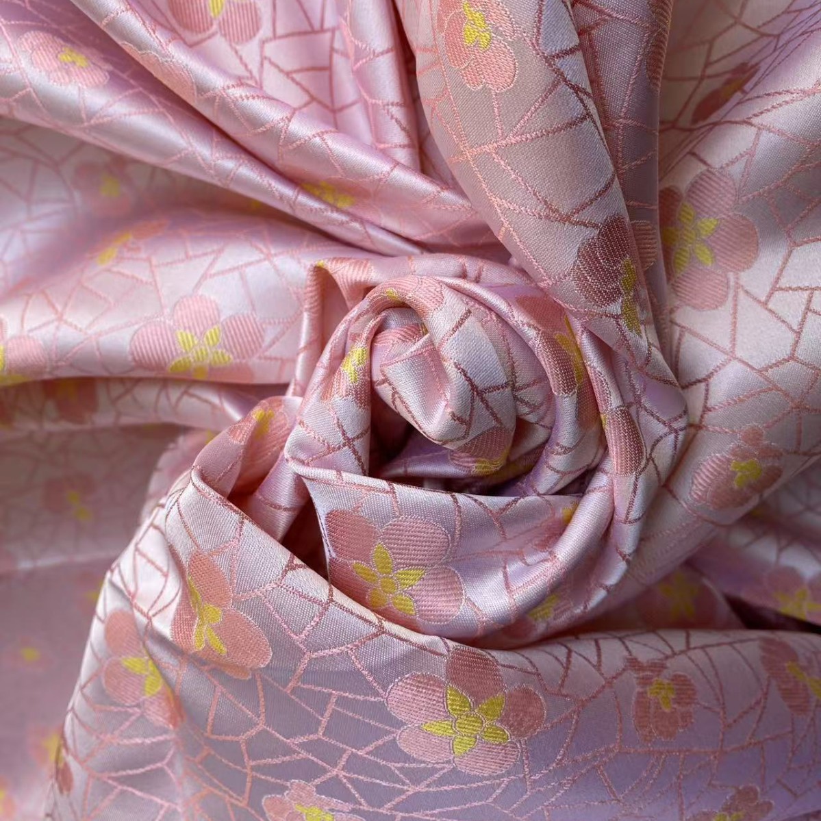 冰裂纹粉小花经典复古清新新中式宋锦桑蚕丝马甲服装面料