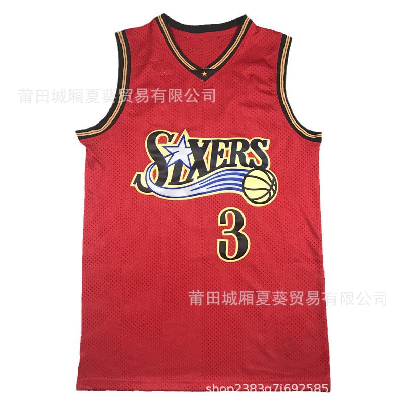 nba刺绣球衣76人3号艾弗森复古刺绣篮球服运动训练服套装一件代发