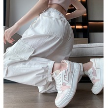 美式白色工装裤女夏季多巴胺爵士舞套装酷飒风休闲运动束脚哈伦裤