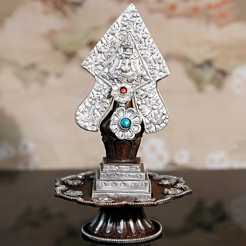 尼泊尔朵玛食子花纯铜鎏银藏传佛教三根本供品酥油花大号