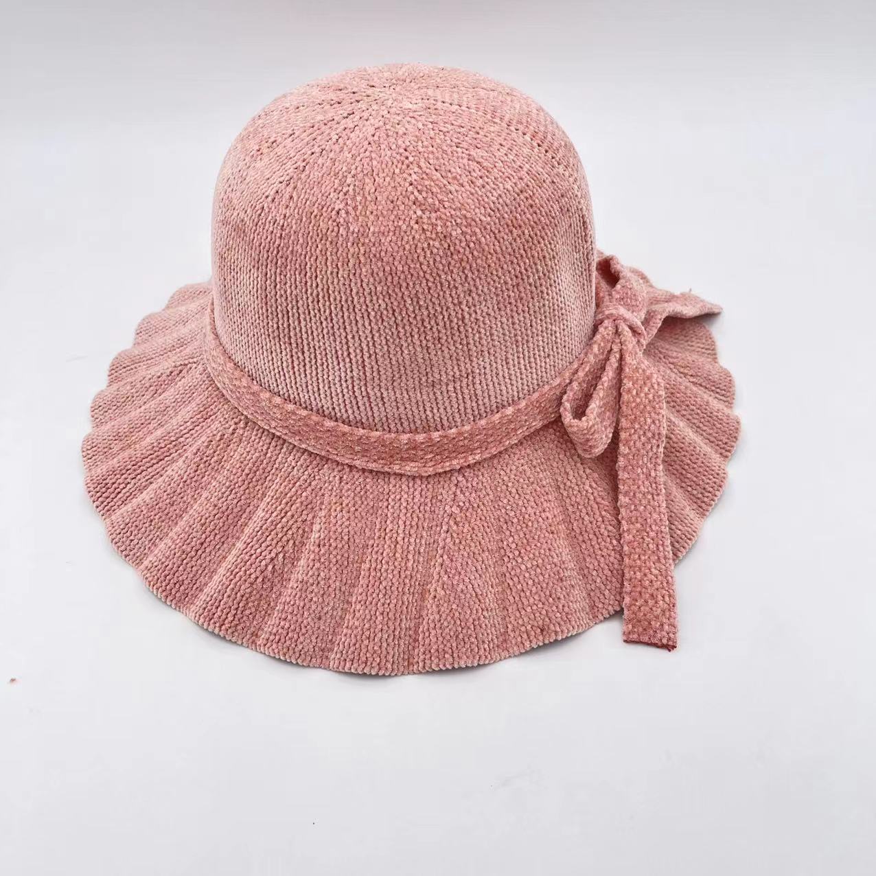 New Chenille Bow Ribbon Foldable Outing Casual Fisherman Hat