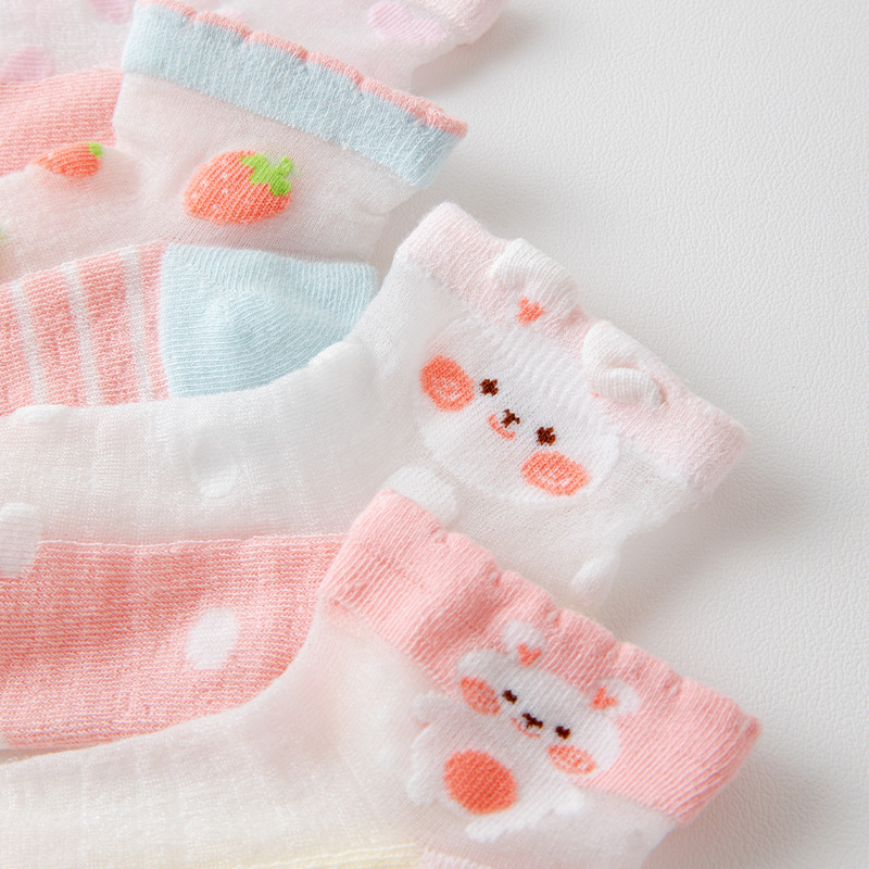Kid's Socks Spring and Summer Ice Silk Thin Full Breathable Cotton Mesh Boat Socks Cartoon Girl Socks Baby's Socks Wholesale