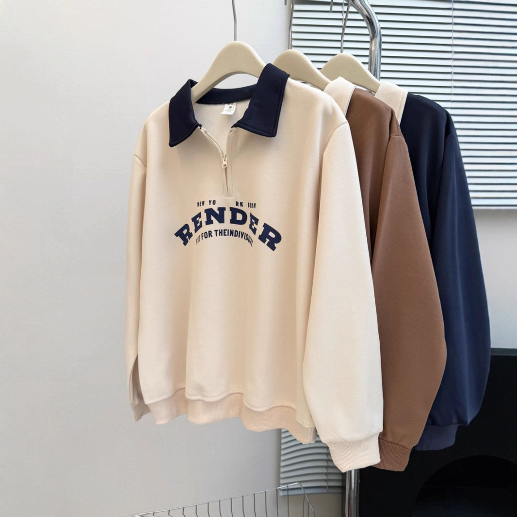 25年实拍亚马逊polo领半拉链复合大码卫衣女春秋薄款宽松新款外套