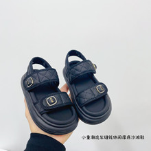 潮流车缝线小童纯色小香风沙滩鞋2024年夏季新款女童时尚个性凉鞋
