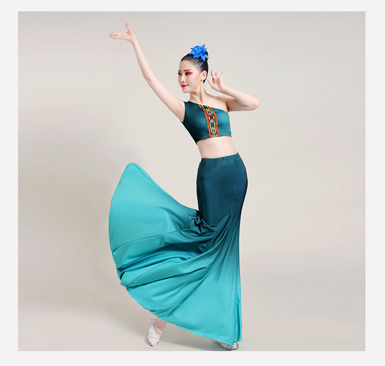 傣族舞演出服练功裙女傣族孔雀舞练习裙鱼尾半身裙表演服艺考服装