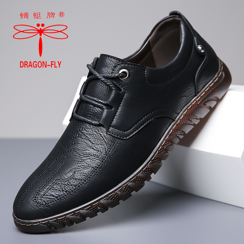 蜻蜓牌男鞋新款秋季商务皮鞋男软皮软底百搭休闲鞋防滑爸爸鞋现货