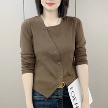 长袖恤女春秋新款洋气斜领常规打底衫韩版百搭显瘦上衣