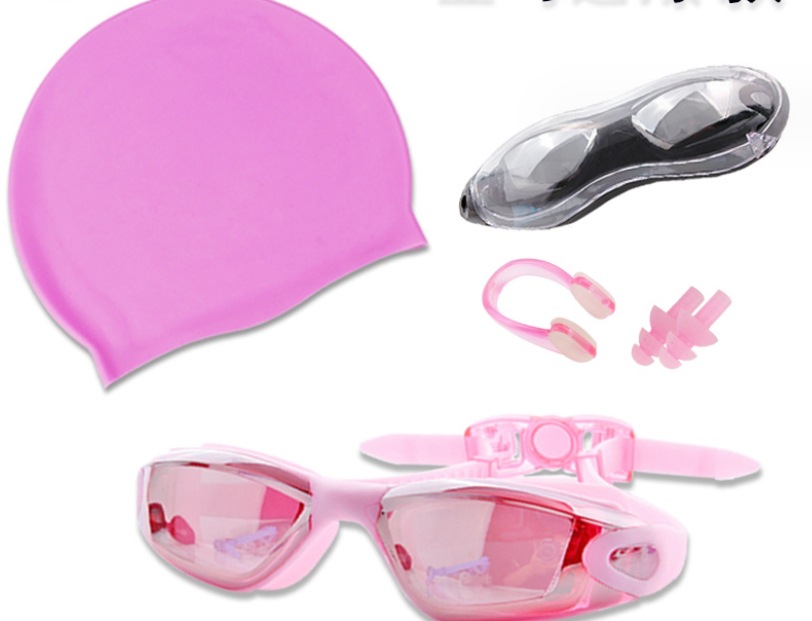 Silicone Swimming Goggles Swimming Cap Ear Plug & Nose Plug Set
