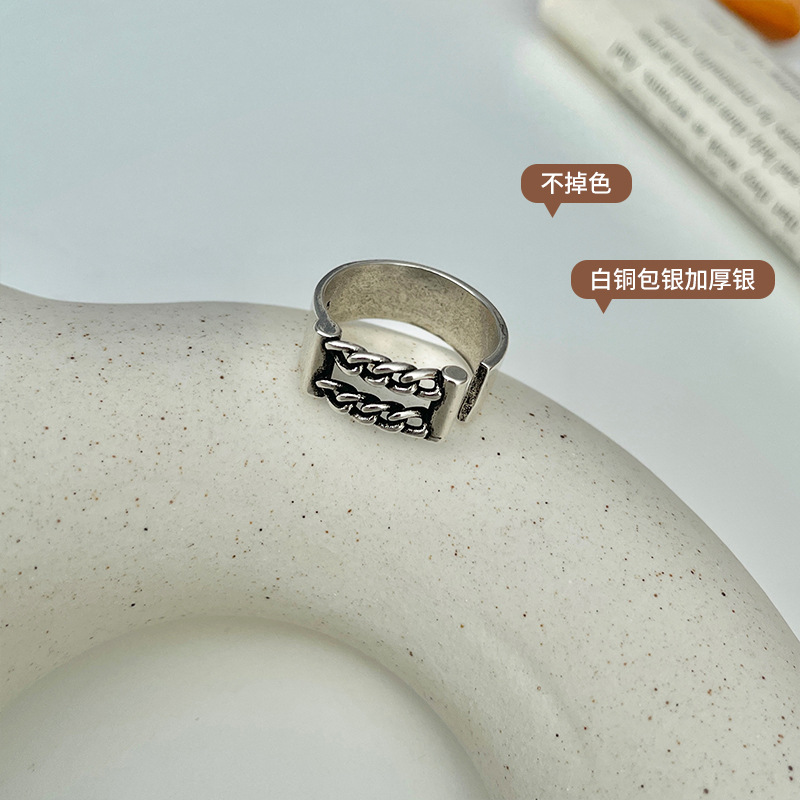 Zhiyun 925 Sterling Silver Ring Female Chain Hip Hop Exaggerated and Personalized Niche Bracelet Open Ring Non-Fading Wholesale