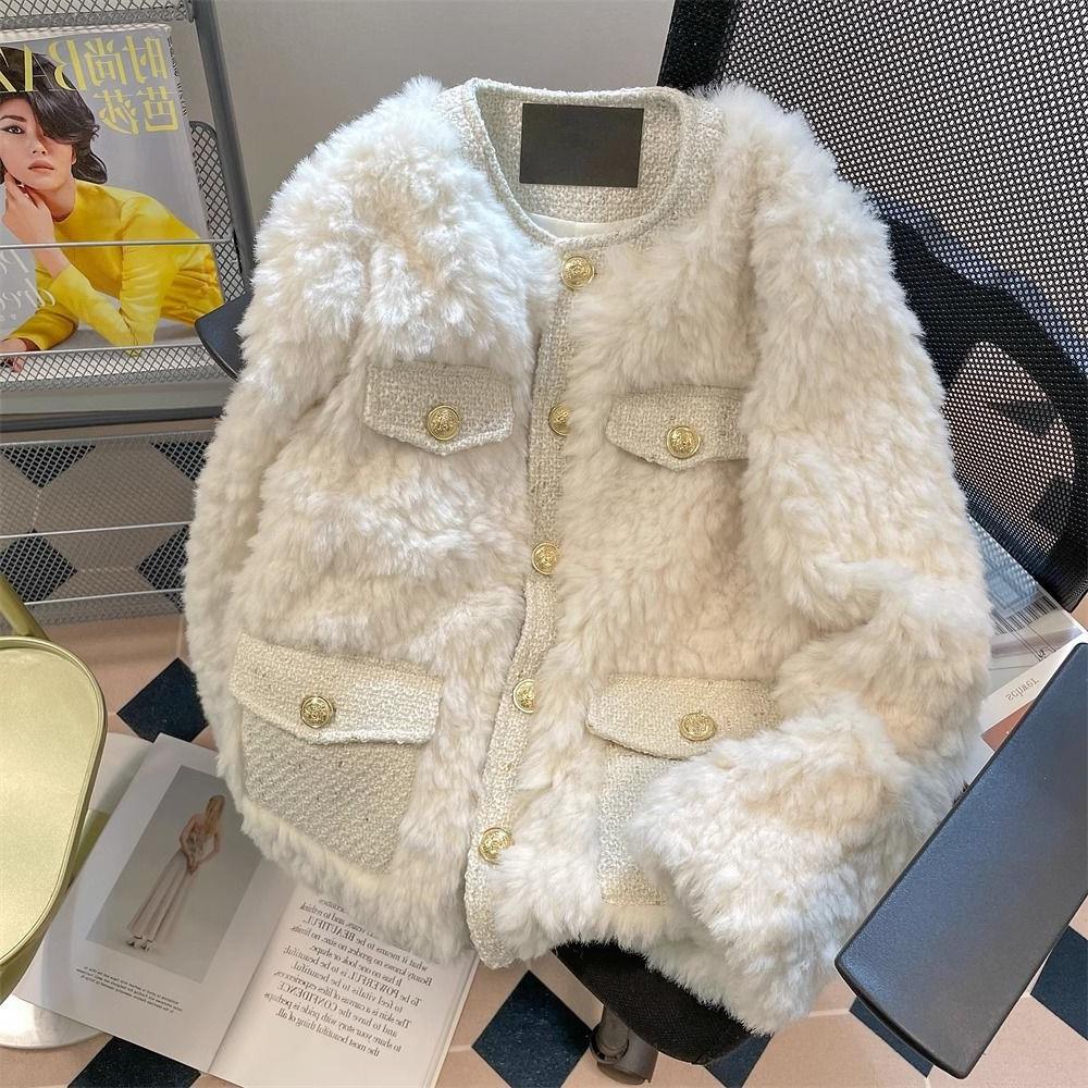法式小香风气质名媛仿羊羔毛外套女秋冬温柔加厚休闲小众上衣韩系