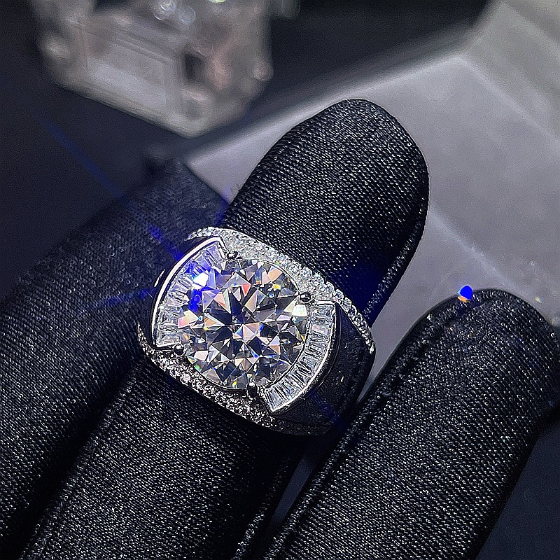 莫桑钻男士戒指gra证书黑卡腰码925银镶嵌莫桑钻5ct一件代发