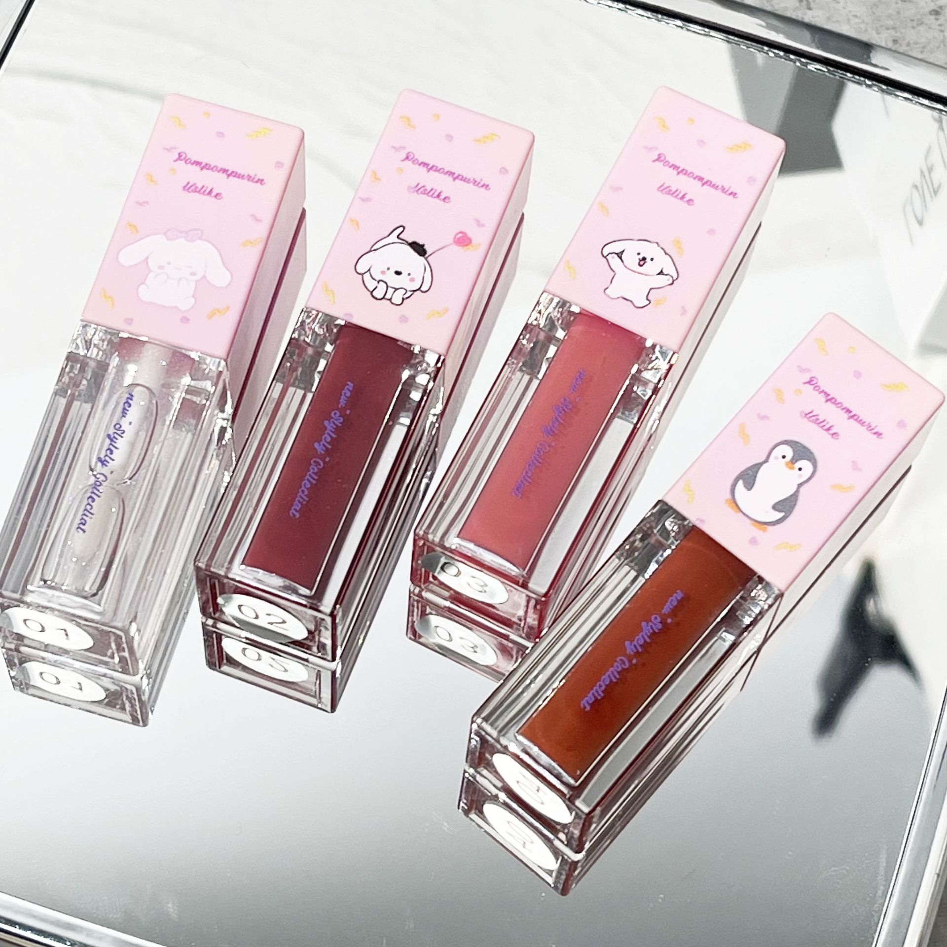 Clear and Shiny ~ Cute Cartoon Mirror Lip Lacquer Water Light Glass Lip Moisturizing and Nourishing Japanese Magazine Plain Face White Student