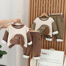 一件代发男宝宝冬装加绒加厚套装秋冬婴儿童装0到3两2一1岁半套装
