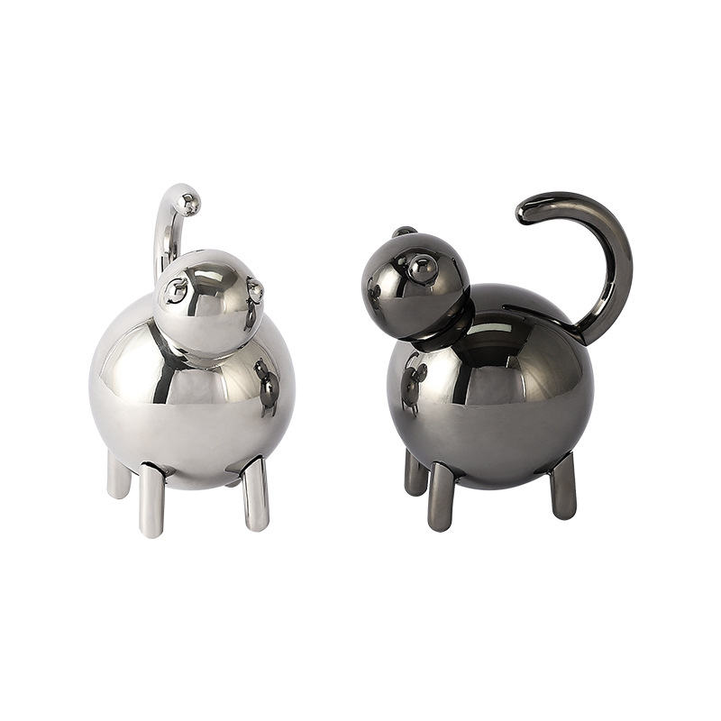 欧式现代轻奢抽象动物金属猫摆件样板间卧室客厅玄关创意装饰摆设