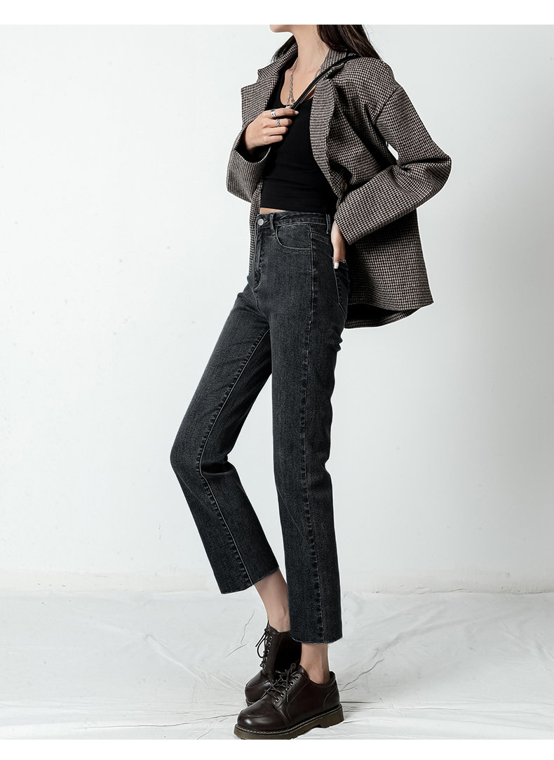 321复古新款2022春秋女弹力直筒烟管裤韩版显瘦九分牛仔裤