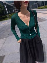 法式复古风闪光金丝针织开衫上衣女秋季短款宝石绿色显瘦长袖外搭