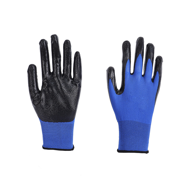 Factory Direct Sales Foreign Trade 13-Pin Nylon Vinyl Nitrile Gloves Wear-Resistant Non-Slip Pure Glue Nitrile Glove Labor Protection Gloves