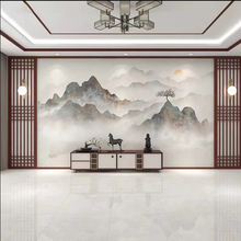 新中式壁画山水画墙纸壁布壁纸卧室客厅电视背景水墨墙布2024影视