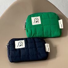 韩国代购收纳手拿包ins小众纯色笔袋贴布简约可爱格子化妆零钱包