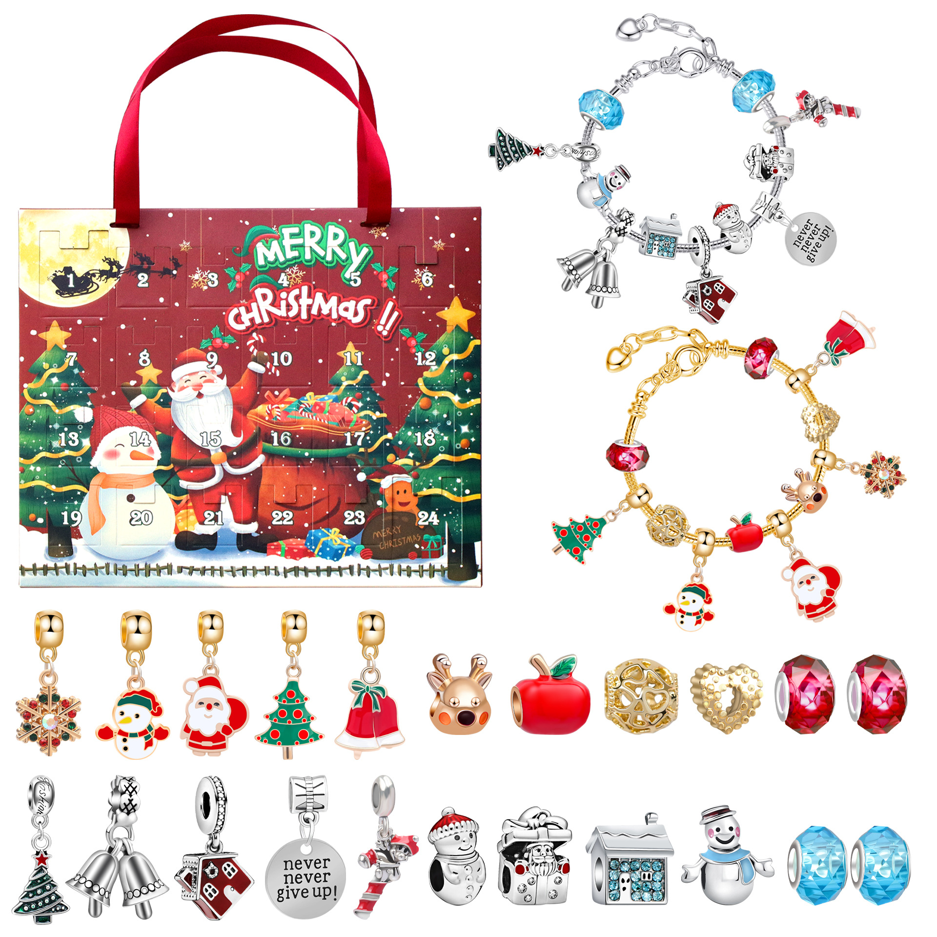 European and American Christmas Blind Box Children‘s Bracelet Christmas Advent Portable 24 Grid DIY Ornament Blind Box Holiday Gift