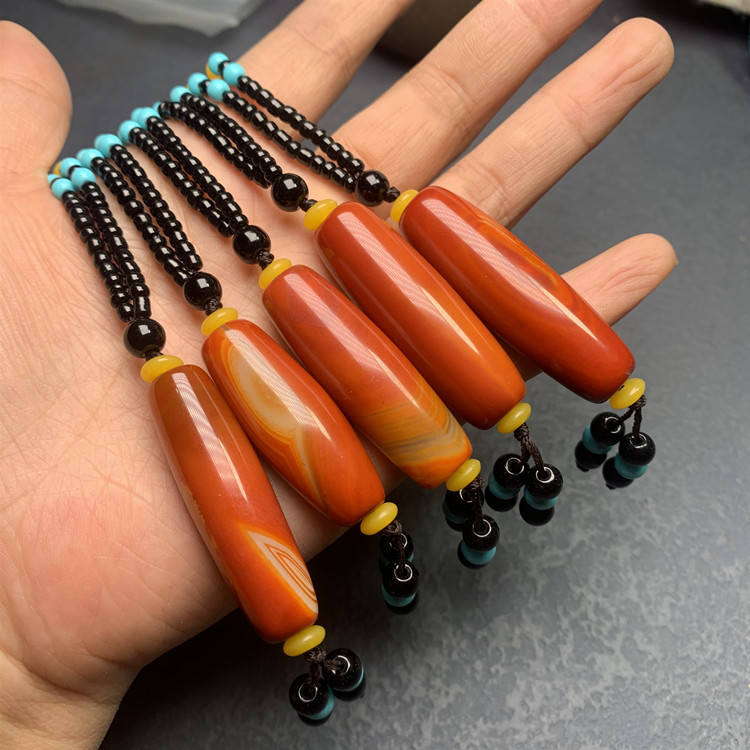 战国红玛瑙天珠项链厂家批发缠丝玛瑙天珠毛衣链直播玉石挂件礼品