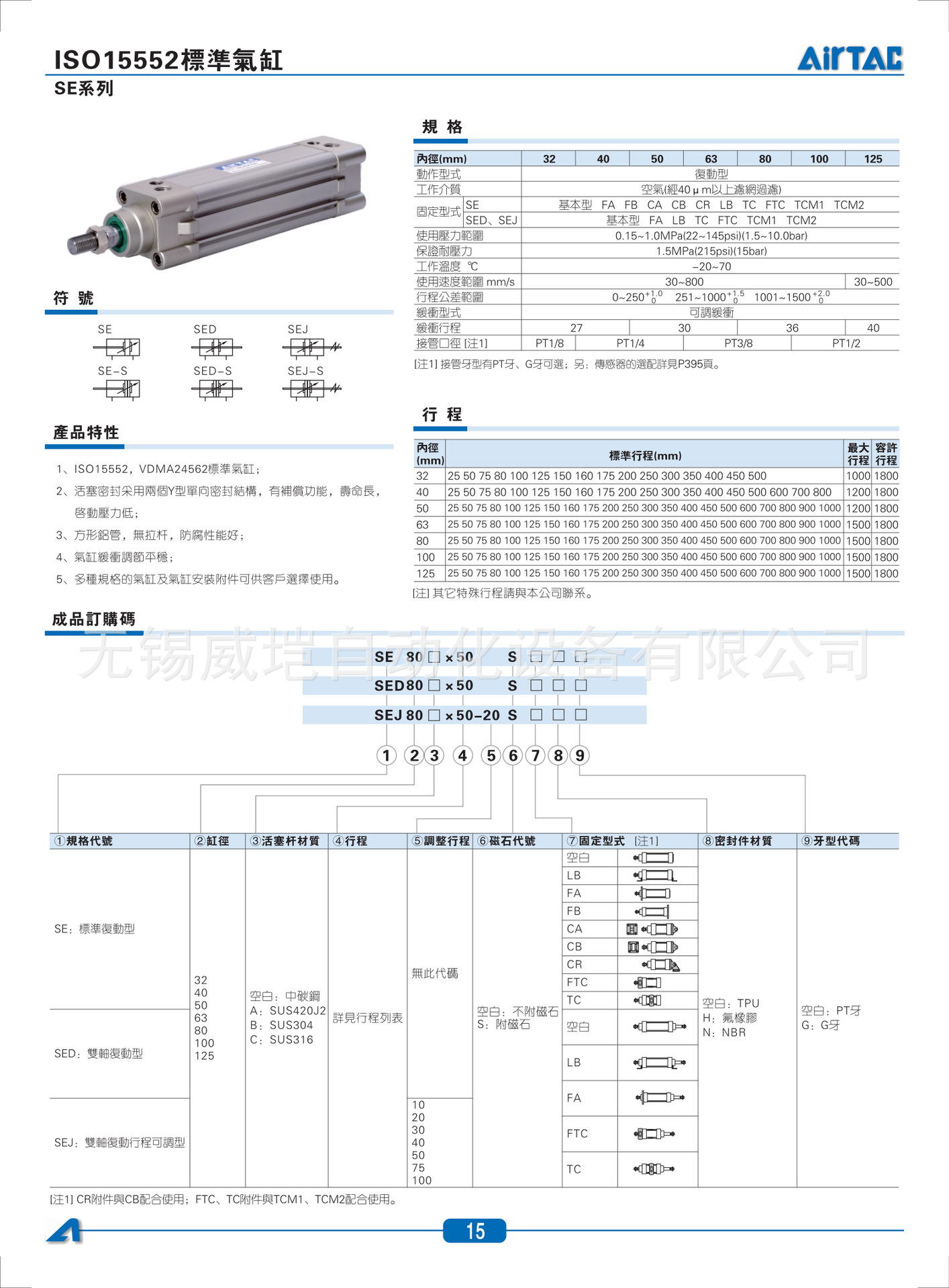 airtac/亚德客标准气缸se100x25x50x75x100x125x150x175xx200/s