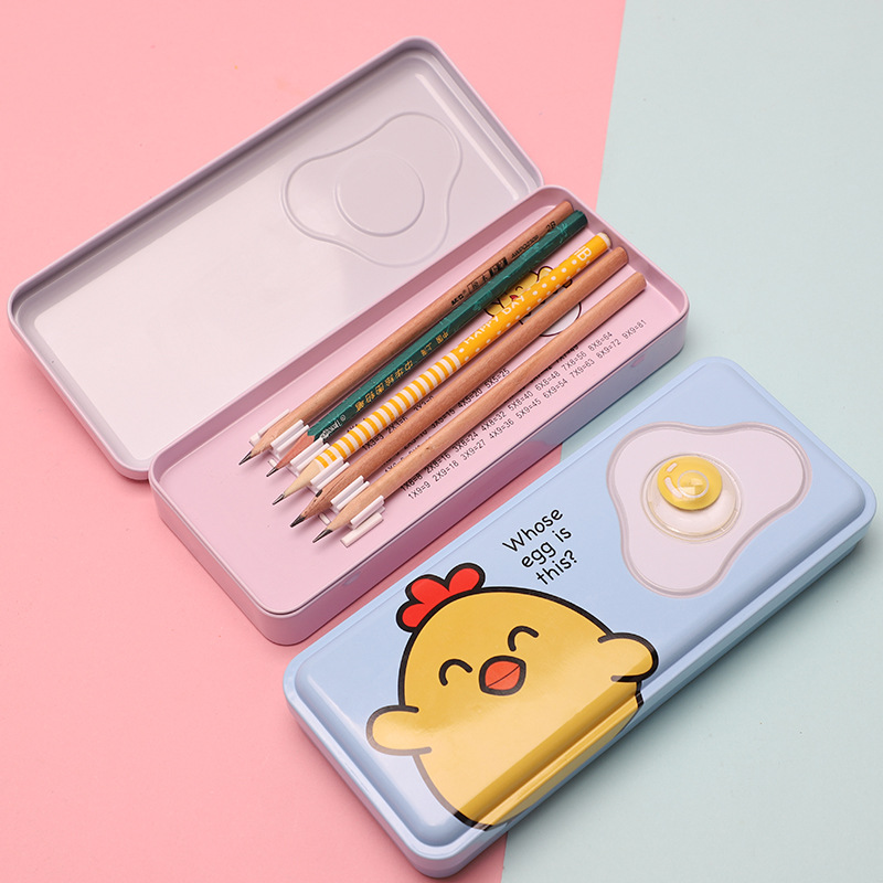 网红ins铁文具盒带笔夹小学生女孩双层笔盒儿童创意卡通铅笔盒