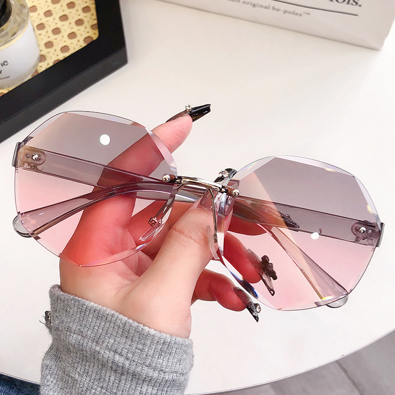 New Fashion Frameless Trimming Sunglasses Women's Trendy All-Match Irregular Frame Sunglasses Street Shot Uv Protection Glasses