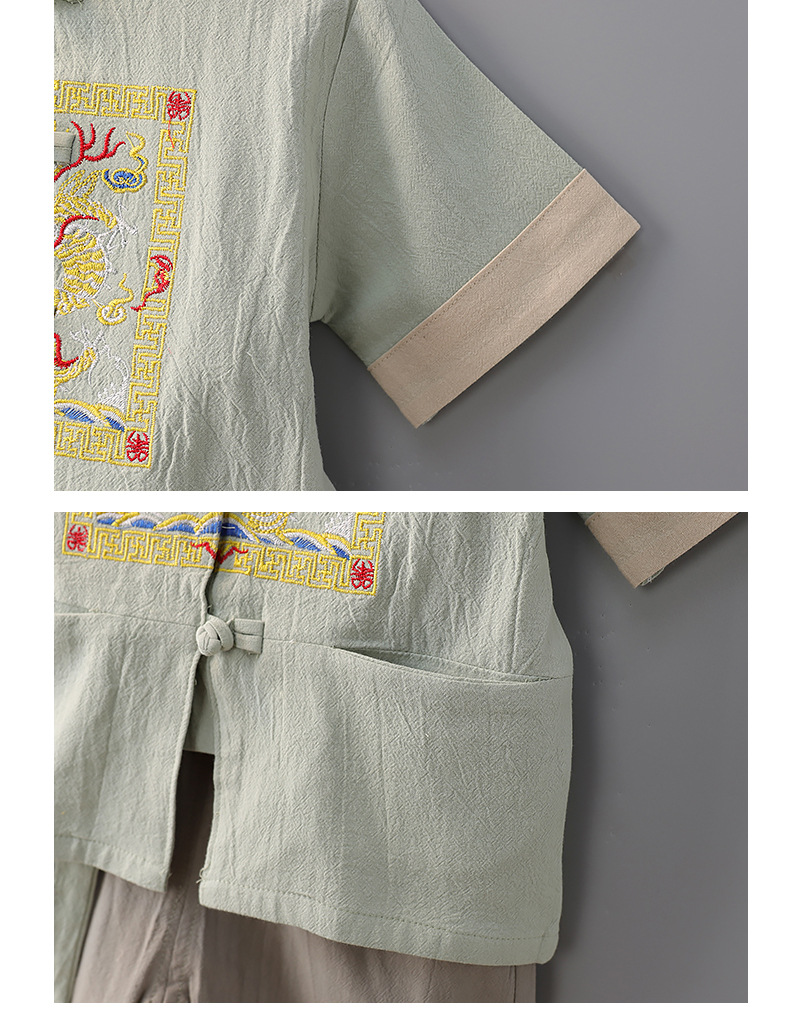 儿童汉服 中国风童装棉麻短袖垮裤套装夏季新款男童节日表演服