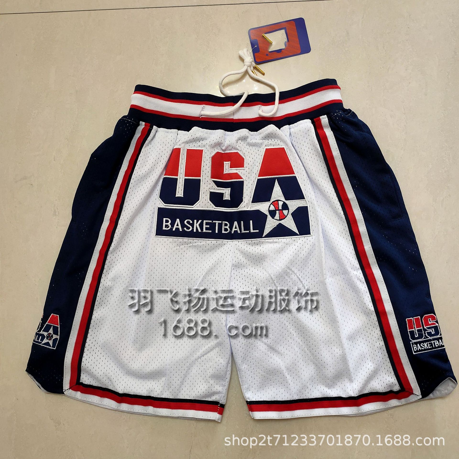 nba球衣美国国家队篮球服男梦一队球裤潮流复古刺绣短裤深蓝色