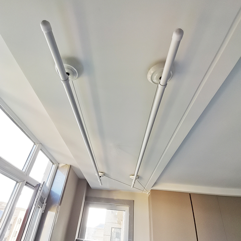 6qcs白色升降晾衣架简约圆杆手摇凉衣架双杆式晾被衣杆阳台晒衣架