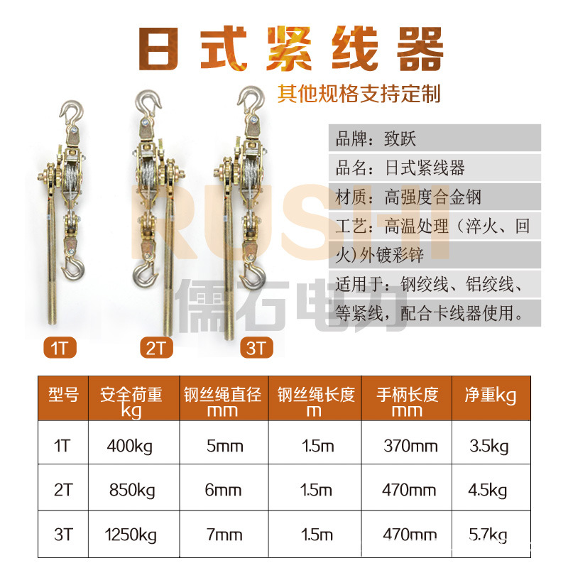 厂家钢丝绳紧线器收紧1吨2吨3吨卡线器日式双钩拉紧器钢丝紧绳器