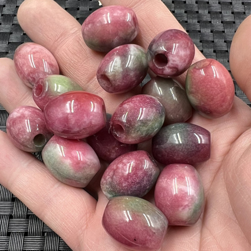 桃花玉路路通玉石挂件粉色打孔珠吊坠男女同款项链坠手链吊坠玉坠