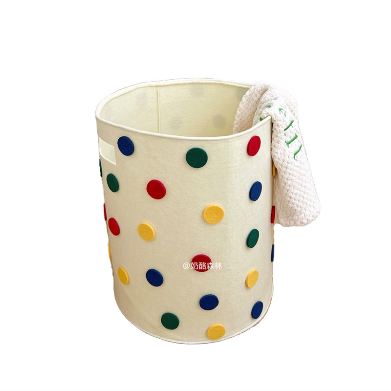 INS Style Large Felt Storage Bucket Dirty Clothes Basket Toy Snack Buggy Bag Clothes Finishing Storage Basket Polka Dot