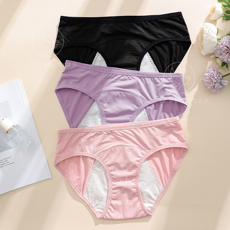 Breathable Full Cotton Thin Section Skin-Friendly Three-Layer Leak-Proof Women's Underwear for Menstrual Period Low Waist plus Size Cotton Crotch Menstrual Panties