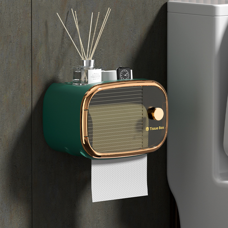 Toilet Tissue Box Wall-Mounted Waterproof Toilet Paper Box Free Punch Tissue Box Toilet Paper Roll Paper Storage Rack