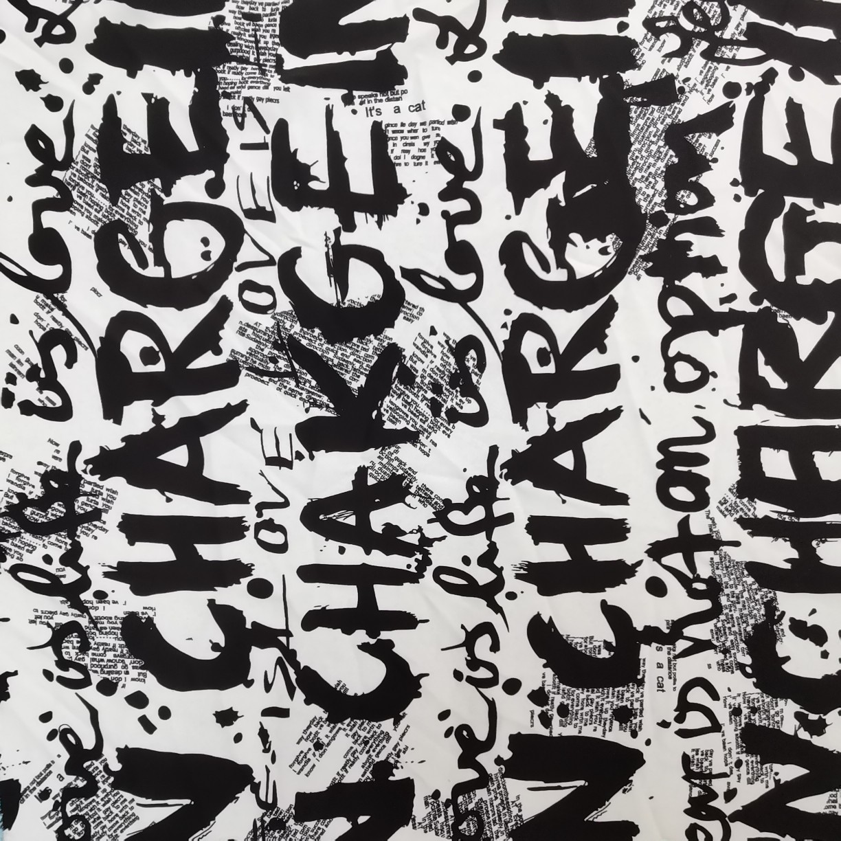 2021新品秋季水墨印花面料服装不透雪纺英文字母涂鸦印花面料批发