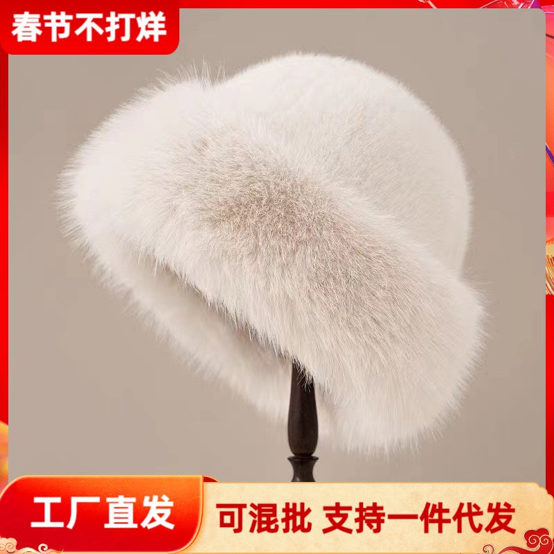 帽子女冬新款加厚保暖仿皮草时尚简约渔夫帽仿貂毛女士蒙古帽