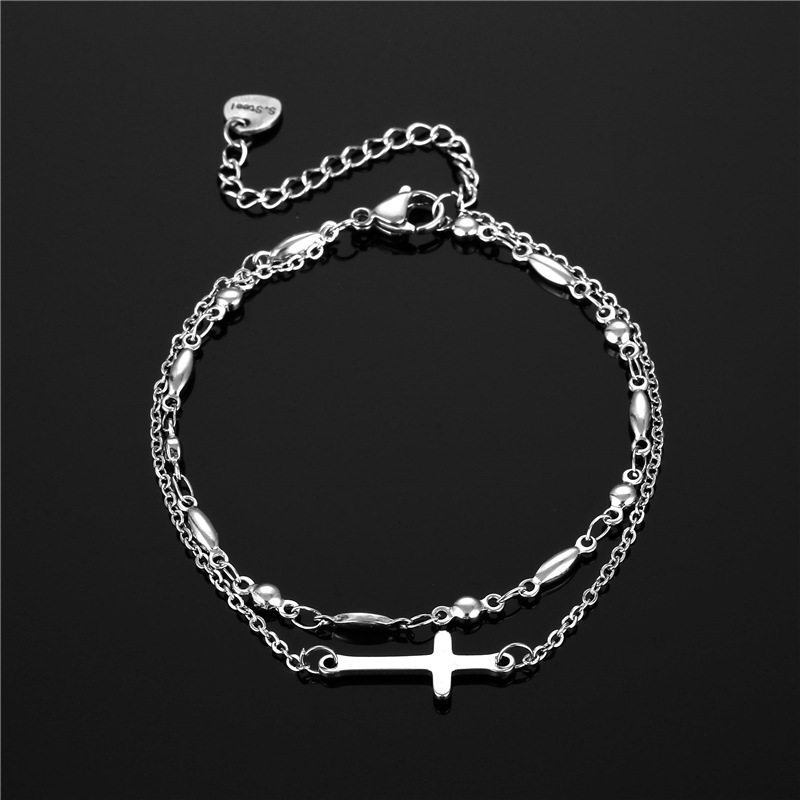 Fashion Trending Women's Jewelry Titanium Steel Bracelet Stainless Steel Drip Cross Double Layer Bracelet Foreign Trade Popular Jewelry