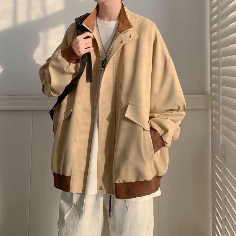 春秋季潮牌工装夹克男宽松设计感小众撞色拼接休闲外套上衣服潮流