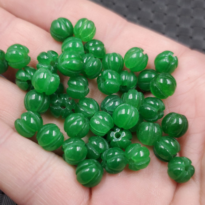 玉石散珠碧绿色南瓜珠散珠石英岩玉散珠diy手链项链配件珠子玉珠